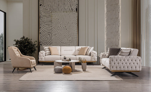 Canapea extensibilă 4 locuri HAVANA 265 cm, catifea țesătură aspect piele, Tipul picioarelor:Metal , extensibila detaliu 1 fotoliu 2 canapele