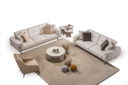 Canapea extensibilă 4 locuri HAVANA 265 cm, catifea țesătură aspect piele, Tipul picioarelor:Metal  2 canapele 1 fotoliu