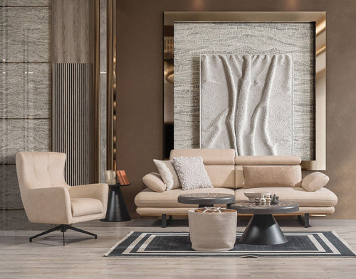 Fotoliu TERRA 77 cm, Țesătură cu aspect de piele, Tipul picioarelor: Metal , 1 canapea 1 fotoliu