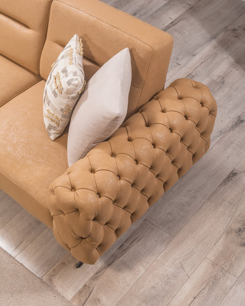 Colțar Extensibil 3+2 locuri HAVANA 300 x 260 cm, catifea țesătură aspect piele, Tipul picioarelor:Metal , detaliu