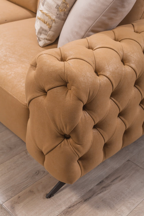 Colțar Extensibil 3+2 locuri HAVANA 300 x 260 cm, catifea țesătură aspect piele, Tipul picioarelor:Metal , detaliu