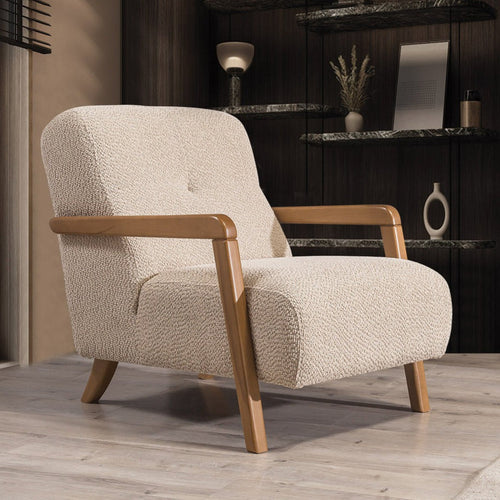 Fotoliu PANDA din textură modernă bouclepicioarelor lemn