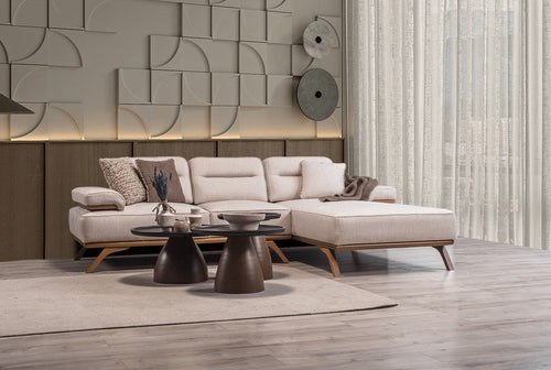 Colțar Extensibil 3+1 locuri cu șezlong AVIVA 265 x 190 cm, material: Catifea exclusivă, picioarelor: Lemn, detalie