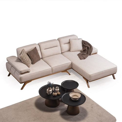 Colțar Extensibil 3+1 locuri cu șezlong AVIVA 265 x 190 cm, material: Catifea exclusivă, picioarelor: Lemn