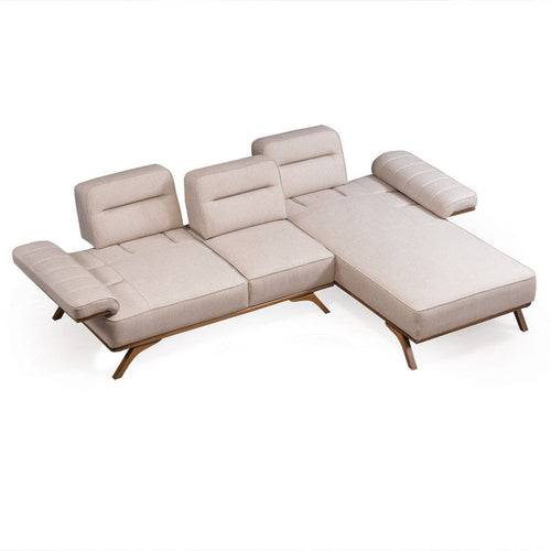 Colțar Extensibil 3+1 locuri cu șezlong AVIVA 265 x 190 cm, material: Catifea exclusivă, picioarelor: Lemn, detalie extensibila