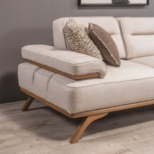 Colțar Extensibil 3+1 locuri cu șezlong AVIVA 265 x 190 cm, material: Catifea exclusivă, picioarelor: Lemn, detalie din stanga