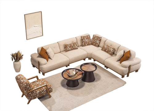 Fotoliu PANDA din textură modernă bouclepicioarelor lemn  cu desenat  cu setul coltar