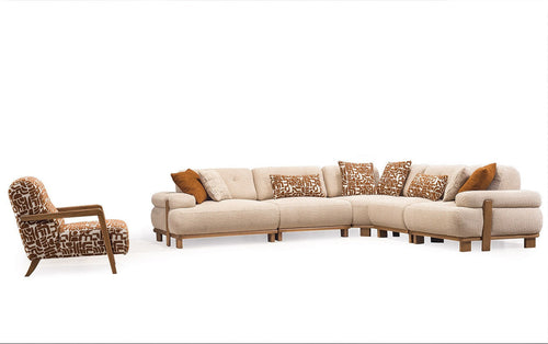 Fotoliu PANDA din textură modernă bouclepicioarelor lemn  cu desenat  setul cu coltar