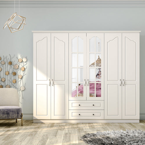 Dulap AMELIA cu oglindă 6 usi 2 sertare 210 x 182 cm - Maroom