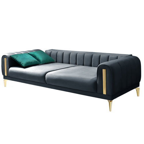 Canapea extensibilă 3 locuri EMERALD NW 215 cm, material:Catifea, picioarelor: auriu,  detalie extensibila