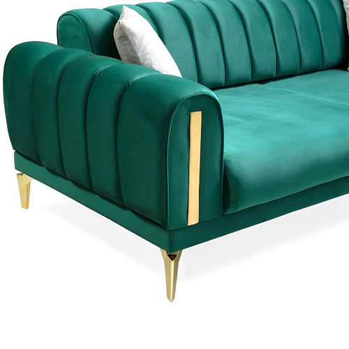 Canapea extensibilă 3 locuri EMERALD NW 215 cm, material:Catifea, picioarelor: Auriu  , detalie