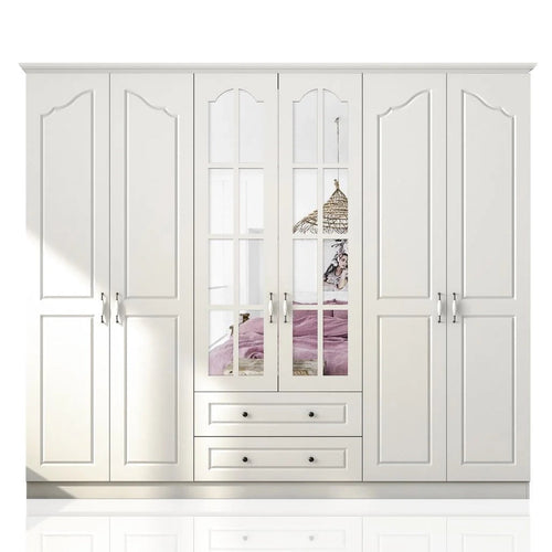 Dulap AMELIA cu oglindă 6 usi 2 sertare 210 x 182 cm - Maroom