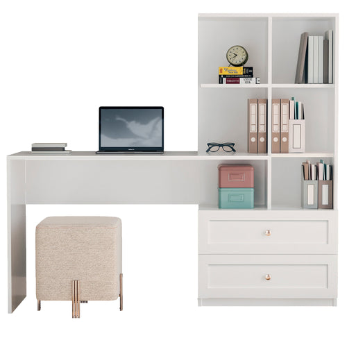 Birou BETTY 5 rafturi 2 sertare 155 x 60 cm - Alb