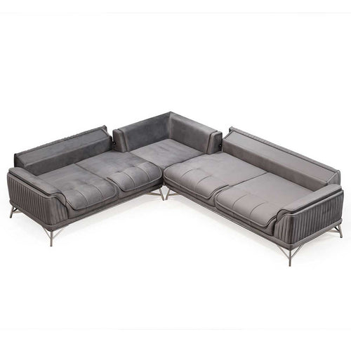 Colțar Extensibil 6 locuri MAGNUM 300 x 260 cm , material: Catifea, picioarelor: metal , detalie extensibila