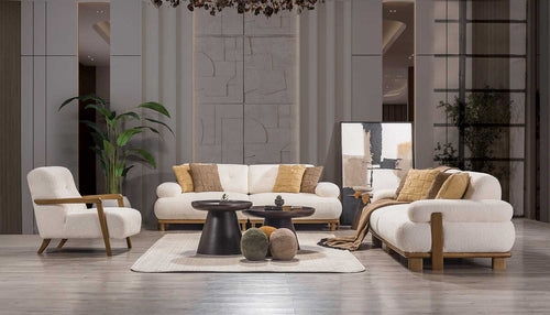 Fotoliu PANDA din textură modernă bouclepicioarelor lemn    setul