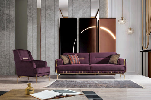 Canapea extensibilă 3 locuri PIANIST 227 cm, material:  țesătură , picioarelor;Metal, setul 1 canapea 1 fotoliu