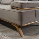 Colțar Extensibil 6 locuri AVIVA 305 x 305 cm, material: Catifea exclusivă, picioarelor: Lemn, din lateral detalie