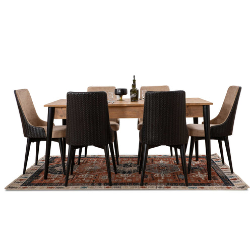 Set masă extensibilă ORBIT cu 6 scaune, 173 ( 208 ) x 90 cm - Maroom