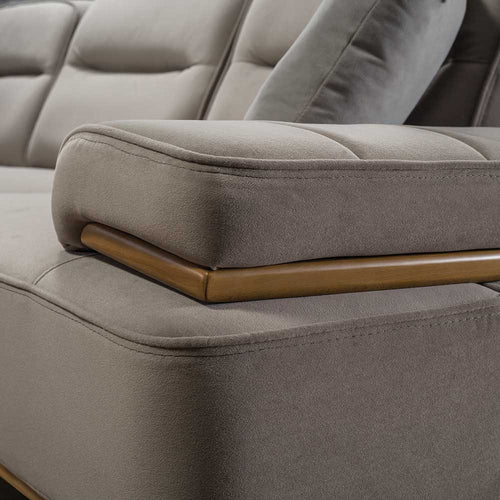 Colțar Extensibil 6 locuri AVIVA 305 x 305 cm, material: Catifea exclusivă, picioarelor: Lemn, detalie