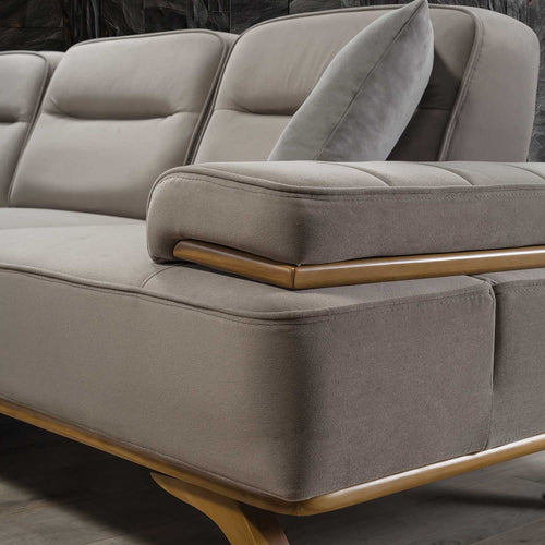 Colțar Extensibil 6 locuri AVIVA 305 x 305 cm, material: Catifea exclusivă, picioarelor: Lemn, detalie