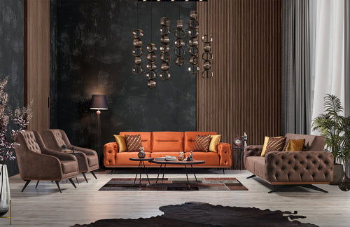 Canapea extensibilă 4 locuri HAVANA 265 cm, catifea țesătură aspect piele, Tipul picioarelor:Metal 2 canapele 2 fotoliu