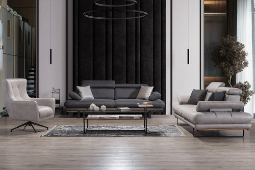 Canapea extensibilă TERRA, Țesătură cu aspect de piele, Tipul picioarelor: Metal ,   2 canapele 1 fotoliu