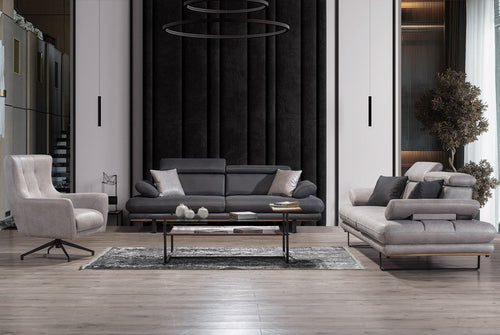 Fotoliu TERRA 77 cm, Țesătură cu aspect de piele, Tipul picioarelor: Metal ,   2 canapele 1 fotoliu