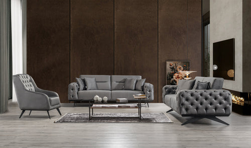 Canapea extensibilă 4 locuri HAVANA 265 cm, catifea țesătură aspect piele, Tipul picioarelor:Metal , extensibila detaliu 1 fotoliu 2 canapele