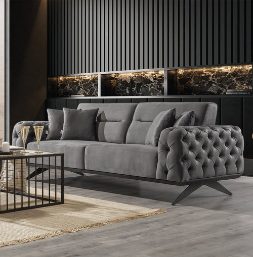 Canapea extensibilă 4 locuri HAVANA 265 cm, catifea țesătură aspect piele, Tipul picioarelor:Metal