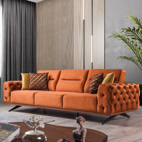 Canapea extensibilă 4 locuri HAVANA 265 cm, catifea țesătură aspect piele, Tipul picioarelor:Metal