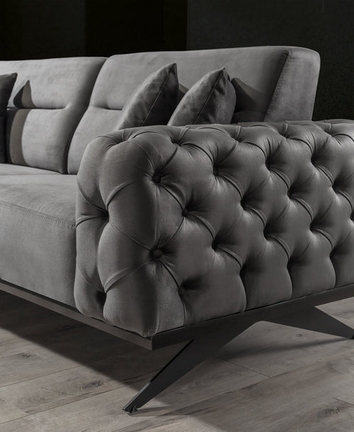 Canapea extensibilă 4 locuri HAVANA 265 cm, catifea țesătură aspect piele, Tipul picioarelor:Metal  , detaliu