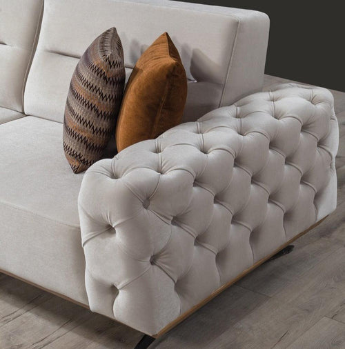 Canapea extensibilă 4 locuri HAVANA 265 cm, catifea țesătură aspect piele, Tipul picioarelor:Metal  , detaliu