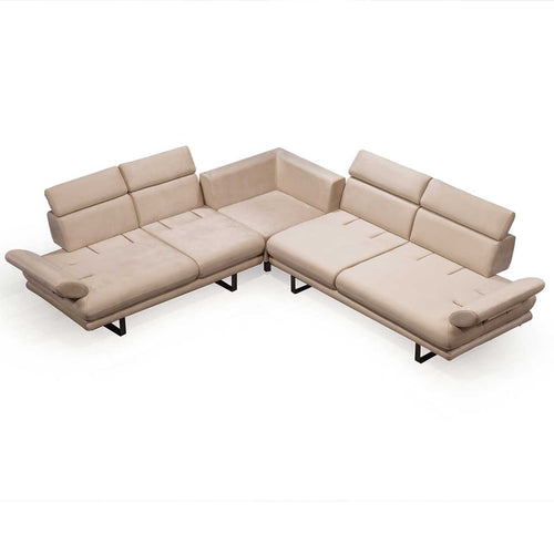 Colțar Extensibil 6 locuri TERRA 305 x 270 cm , Țesătură cu aspect de piele, Tipul picioarelor: Metal , detalie     din sus