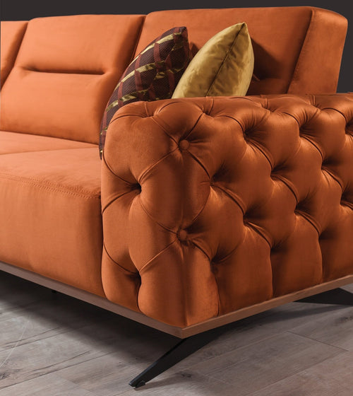 Canapea extensibilă 4 locuri HAVANA 265 cm, catifea țesătură aspect piele, Tipul picioarelor:Metal  , detaliu