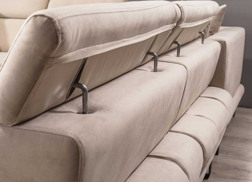 Colțar Extensibil 6 locuri TERRA 305 x 270 cm , Țesătură cu aspect de piele, Tipul picioarelor: Metal , detalie     din spate