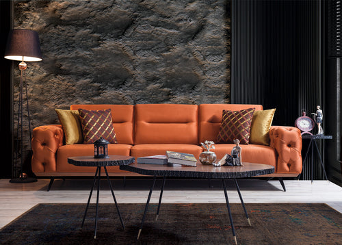 Canapea extensibilă 4 locuri HAVANA 265 cm, catifea țesătură aspect piele, Tipul picioarelor:Metal