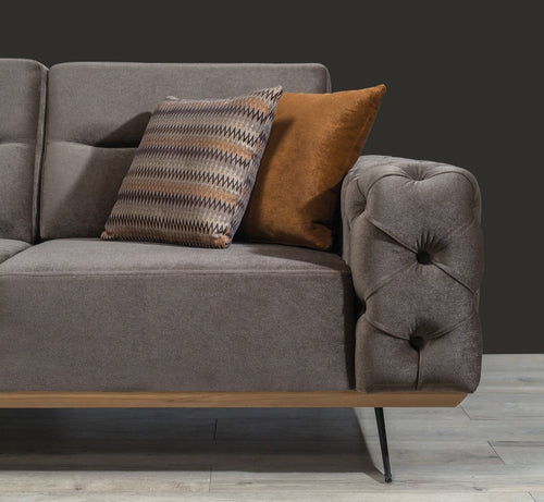 Canapea extensibilă 4 locuri HAVANA 265 cm, catifea țesătură aspect piele, Tipul picioarelor:Metal  , detaliu