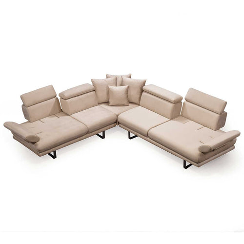 Colțar Extensibil 6 locuri TERRA 305 x 270 cm , Țesătură cu aspect de piele, Tipul picioarelor: Metal , detalie     din sus