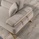 Canapea extensibilă 3 locuri AVIVA lemn picioare  textura Catifea   detalie din drepta