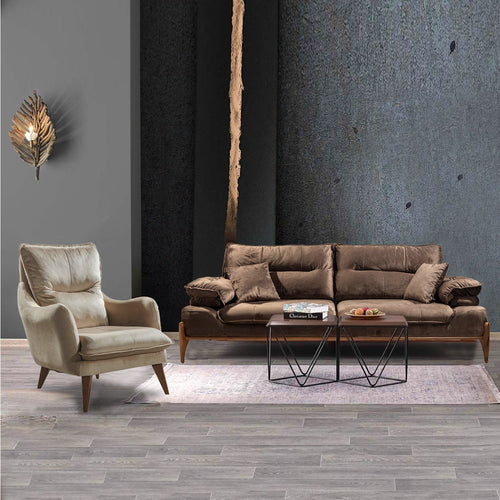 Canapea extensibilă GALAXY , Tip material:&nbsp;Catifea exclusivă, Tipul picioarelor: Lemn, 1 canapea 1 fotoliu