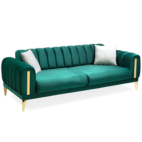 Canapea extensibilă 3 locuri EMERALD NW 215 cm, material:Catifea, picioarelor: Auriu