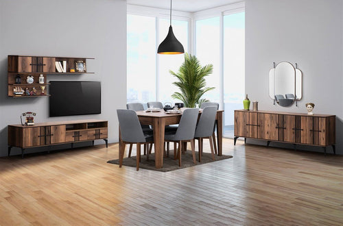 Comodă TV LOTTO 2 rafturi 2 uşi 2 sertare 200 cm, Nuc - Maroom