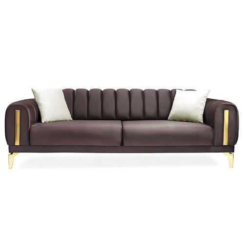 Canapea extensibilă 3 locuri EMERALD NW 215 cm, material:Catifea, picioarelor: auriu,  din fata