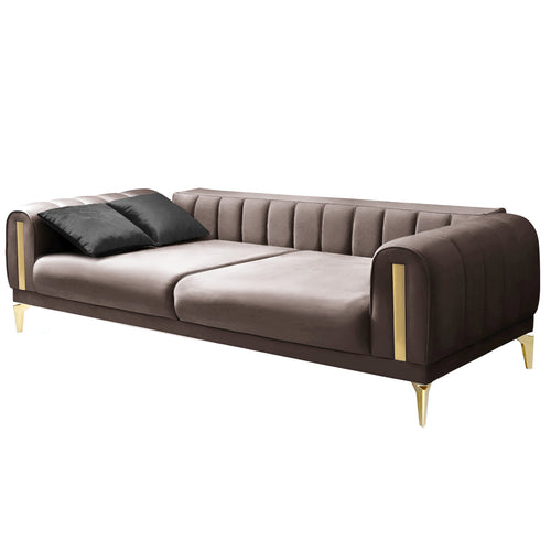 Canapea extensibilă 3 locuri EMERALD NW 215 cm, material:Catifea, picioarelor: auriu,  detalie extensibila