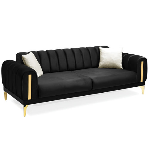 Canapea extensibilă 3 locuri EMERALD NW 215 cm, material:Catifea, picioarelor: auriu,