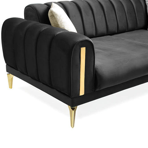 Canapea extensibilă 3 locuri EMERALD NW 215 cm, material:Catifea, picioarelor: auriu,  detalie