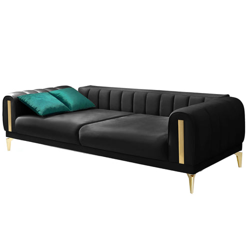 Canapea extensibilă 3 locuri EMERALD NW 215 cm, material:Catifea, picioarelor: auriu,  detalie extensibila