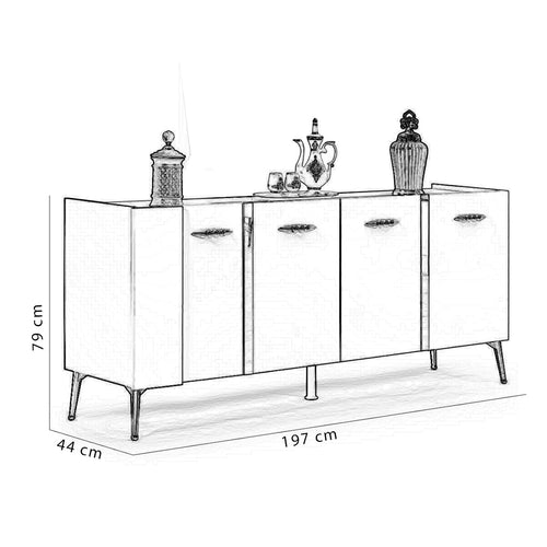 Comodă cu oglindă SHILA 4 uşi 197 x 79 cm - Maroom