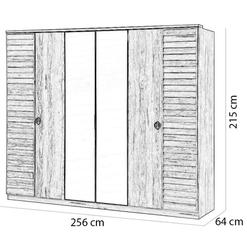Dulap cu oglinda CARMEN 6 uşi 256 x 215 cm - Maroom