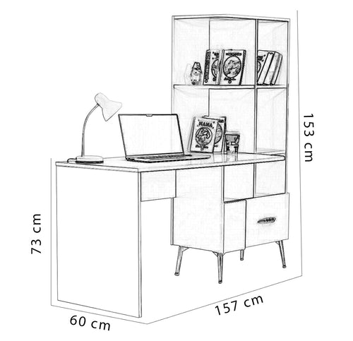 Birou cu rafturi SHILA 3 rafturi 1 sertar 124 x 60 cm - Maroom